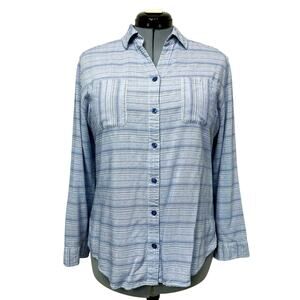 Chicos Striped Button Down Shirt 3/4 Roll Tap Sleeve Seaside Style Top Sz: 12